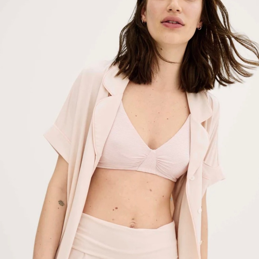 Hatch The Everyday Nursing Cotton Bra in Pink Petal Stripe Sz Large NWT